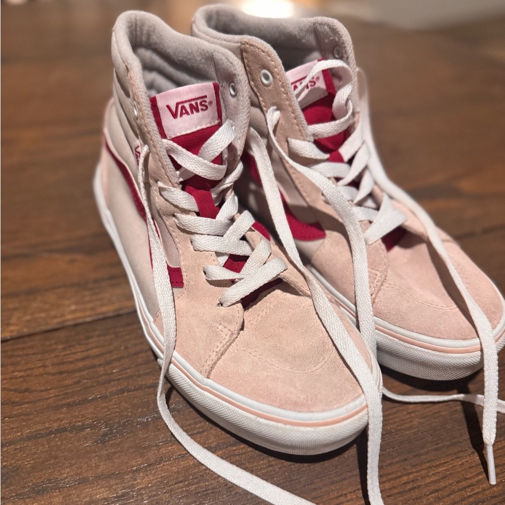 Vans Kids High-Top Sneakers in Light Pink and Dark Pink Accents